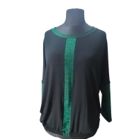 Wieczorowa Bluzka bombka z błyszczącym zielonymi wstawkami